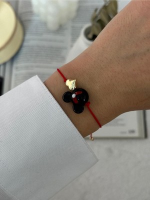 Hercy Murano Cam Mickey Mouse Kırmızı Bileklik