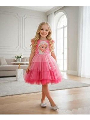 Bebeksy Kız Çocuk Pembe Karlar Ülkesi Elsa Elbise,doğum Günü,parti Elbisesi 5-12 Yaş