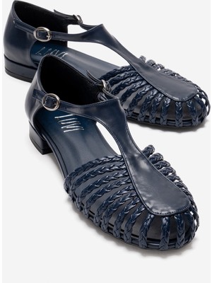 Luvi Onos Lacivert Örgü Detaylı Kadın Sandalet