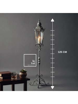 İki Yedi Konsept Nancarrow Vintage Büyük Ayaklı Mumluk Fener 125 cm Metal Dekoratif Şamdan Salon Ofis Köşe Dekorları