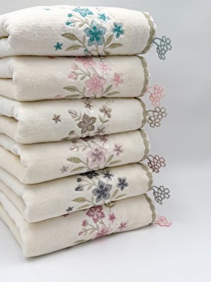 ayhanhome 6'lı Çiçek Küpeli Işleme Renkli Çeyizlik 30X50 Mutfak Havlu Seti