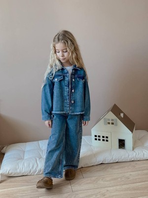 Miniko Kids Kız Çocuk Kot Ceketli Kot Pantolonlu Taşlı Takım