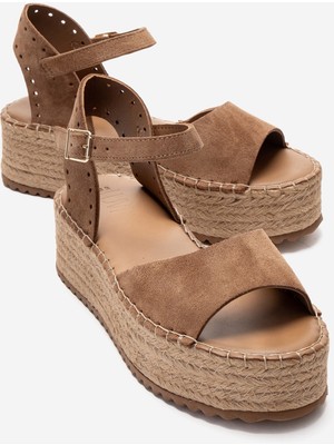 Luvi Serez Toprak Süet Hakiki Deri Kadın Hasır Dolgu Taban Sandalet