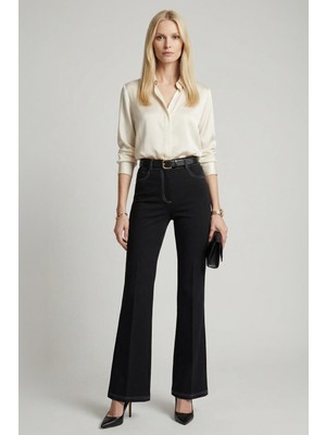 Rays 8320A İspanyol Paça Şeritli Pantolon Siyah