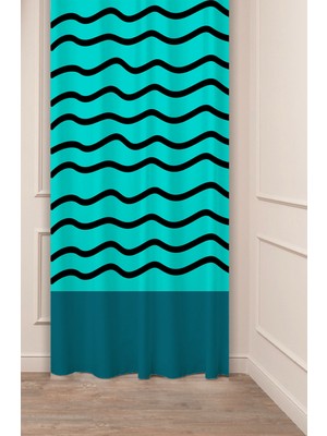 Greendecor Geometrik Çizgi Şekiller Özel Tasarım Desenli Dijital Baskılı (Tek Kanat) Modern Şık Fon Perde