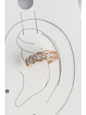 Hkursat Pirinç Gold Renk Zirkon Taşlı Kadın Kıkırdak Küpe