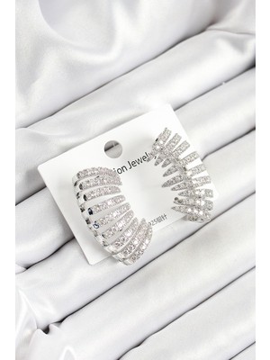 Hkursat Pirinç Zirkon Taşlı Çoklu Görünümlü Model Gümüş Renk Kadın Küpe