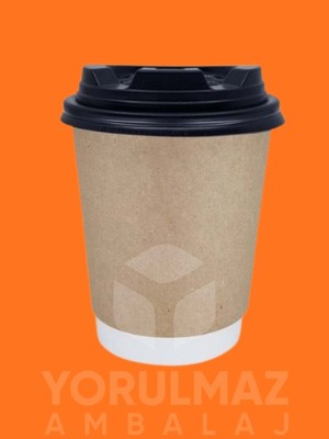 Yorulmaz Ambalaj 8 Oz Kraft Double Wall Kapaklı Karton Bardak 12’li Paket – Isı Yalıtımlı, Sızdırmaz Kapaklı, Paket Servis Uyumlu