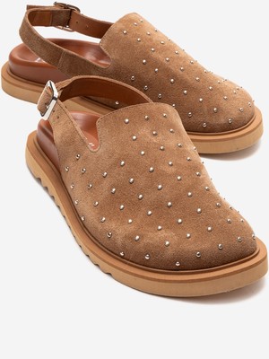 Luvi Our Toprak Hakiki Deri Süet Zımbalı Burnu Kapalı Kadın Sandalet