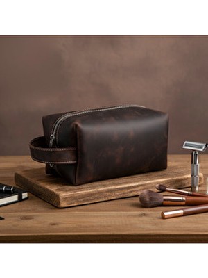 LUQA Leather Luqa Deri | Hakiki Deri Seyahat Çantası | El Yapımı Bakım Organizeri | Erkek Kadın Makyaj Çanta