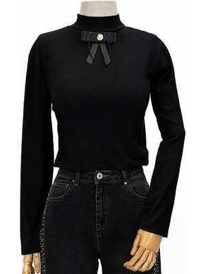 JOOQSTORE Kurdeleli Siyah Bluz