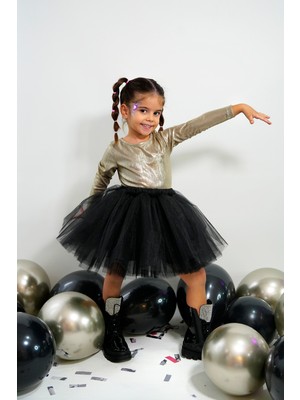 Duca Işıltılı Uzun Kollu Bodyli Tütü Kız Çocuk Elbisesi