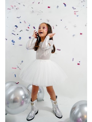 Duca Işıltılı Uzun Kollu Bodyli Tütü Kız Çocuk Elbisesi
