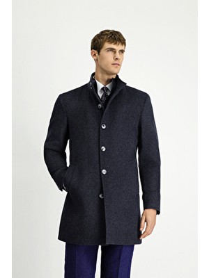 Kiğılı Kadın Regular Fit Yünlü Düz Klasik Kaban Gri Astarlı Uzun Kol Standart Boy