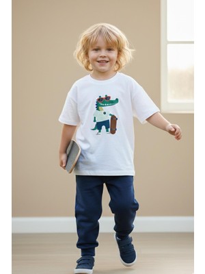 Monila Erkek Çocuk Pamuklu Timsah Baskılı T-Shirt ve Eşofman Altı 2'li Takım