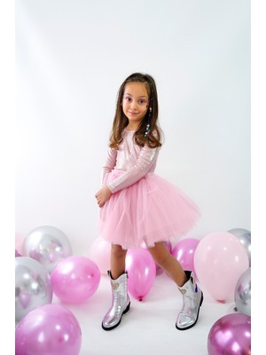 Duca Işıltılı Uzun Kollu Bodyli Tütü Kız Çocuk Elbisesi