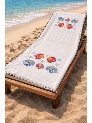 Vita Müslin Peştemal Basklı %100 Pamuklu Organik Plaj Havlusu Keten 3 Katlı Lüks Peştemal