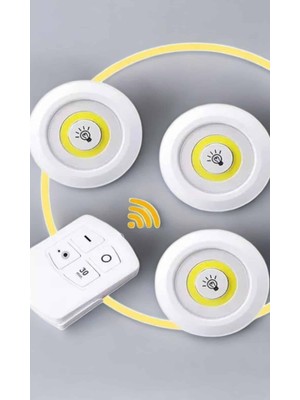 Astraltech LED Lamba 3'lü Uzaktan Kumandalı Yapışkanlı Beyaz Işık