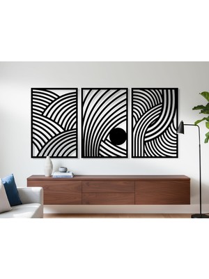 3 Parça Modern Geometrik Ahşap Duvar Tablosu Seti – Dekoratif Mdf Tablo