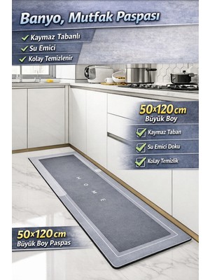 ( 1 Adet ) 50X120 cm Banyo, Mutfak Paspası Kaymaz Tabanlı Su Emici Yapı Dikdörtgen