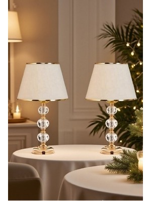 571 Store 2 Adet Cam Taş Serisi Masa Abajuru-Gece Lambası - Dekor Aydınlatma