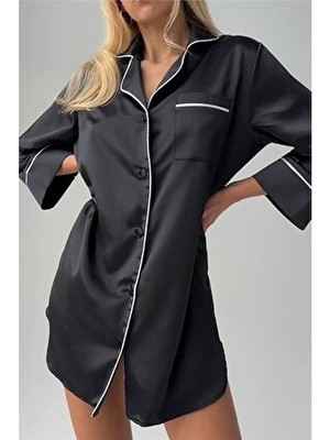 Coccolarsi Nobiltà Della Notte Siyah Saten Uzun Tunik Gecelik