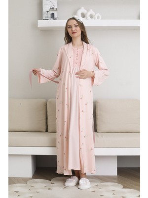 Erdeniz Tekstil Lohusa Uzun Gecelik ve Sabahlık Hamile Takım 6 Düğmeli Emzirme ve Tesettüre Uygun