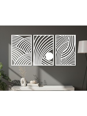 3 Parça Modern Geometrik Ahşap Duvar Tablosu Seti – Dekoratif Mdf Tablo