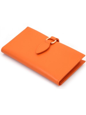 Womancraft Yumuşak Derili Turuncu Tokalı ve Çok Bölmeli Kadın Cüzdan