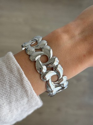 İrem Yıldız Çelik Desenli Silver Kelepçe