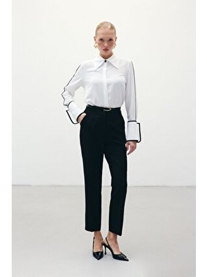 Sateen Kemerli Pantolon - Siyah