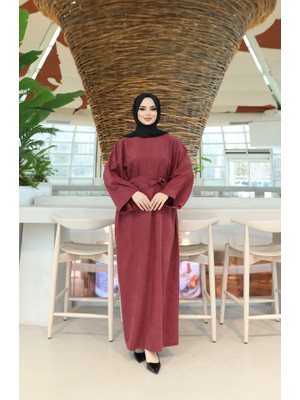 Nisum Moda Dokulu Kuşaklı Modal Elbise