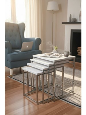 Usta Mekan Eylül 4 Lü Kare Gümüş - Beyaz Zigon Sehpa