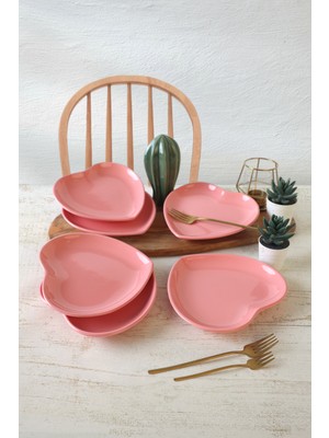 Keramika Pembe Kalp Pasta Tabağı 20 cm 6 Adet 550