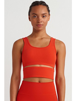 Kadın Kolsuz Crop Top COMEUP Ateş Kırmızı Günlük Stil Poliamid Malzeme ile Tasarlandı