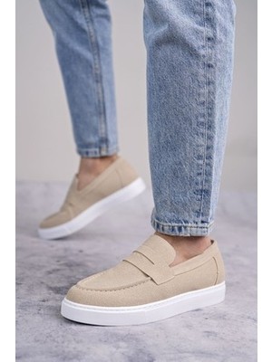 Zapatos SLW180 Estilo x Bağcıksız Süet Erkek Günlük Spor Klasik Ayakkabı Sbt - Krem