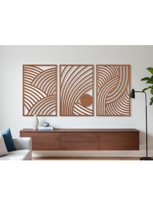 3 Parça Modern Geometrik Ahşap Duvar Tablosu Seti – Dekoratif Mdf Tablo