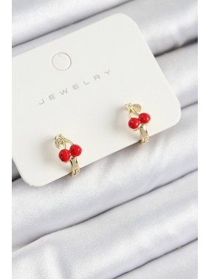 Hkursat Pirinç Kiraz Model Gold Renk Çocuk Küpe