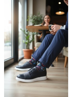 Enoch Hakiki Deri Siyah Mikro Dokulu ve Beyaz Tabanlı Erkek Casual Sneaker Ayakkabı