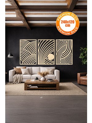 3 Parça Modern Geometrik Ahşap Duvar Tablosu Seti – Dekoratif Mdf Tablo