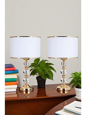 571 Store 2 Adet Cam Taş Serisi Masa Abajuru-Gece Lambası - Dekor Aydınlatma