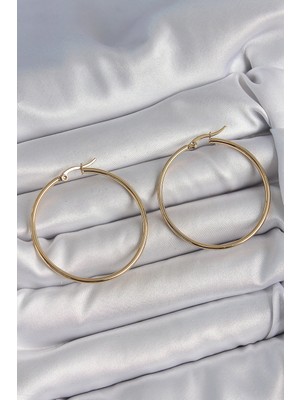 Hkursat 316 Çelik Gold Renk 43 mm Halka Model Kadın Küpe