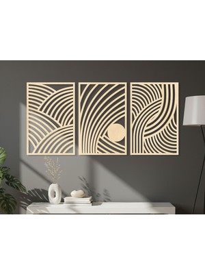 3 Parça Modern Geometrik Ahşap Duvar Tablosu Seti – Dekoratif Mdf Tablo