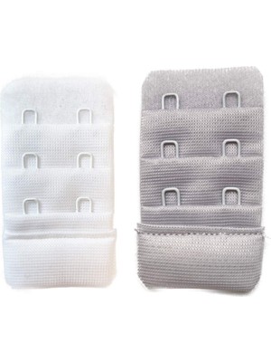 Royaleks 2 Adet Agraf Sütyen Uzatma Kopçası 3 Sıra / 2 Kanca  Beyaz Gri