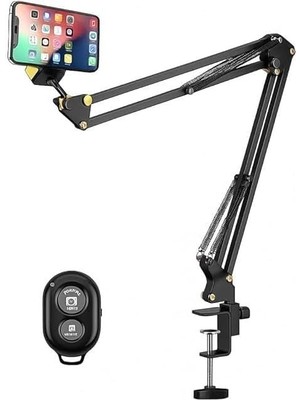 Aesco Smayling 360° Ayarlanabilir Masaüstü Üst Çekim Telefon Standı – Süspansiyon Kollu Kol – Canlı Yayın, Yemek Çekimi, Üstten Çekim, Youtuber & Yayıncı Için – Bluetooth Kumandalı