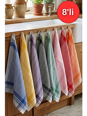 Shadro Textile Pöti Kareli 8'li Kurulama Bezi, Beslenme Örtüsü, Servis Peçetesi, Mutfak Havlusu Renkli Set 50X70CM