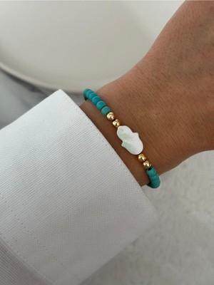 Miliva Doğal Turkuaz Boncuk ve Doğal Sedef El Figür Bileklik
