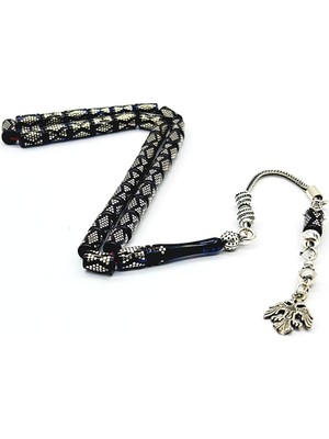 Tesbih Pasajı Gümüş Işlemeli Kesme Bilek Boy Ateş Kehribar Tesbih