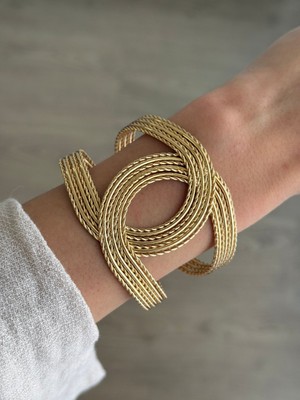 İrem Yıldız Çelik Desenli Gold Kelepçe