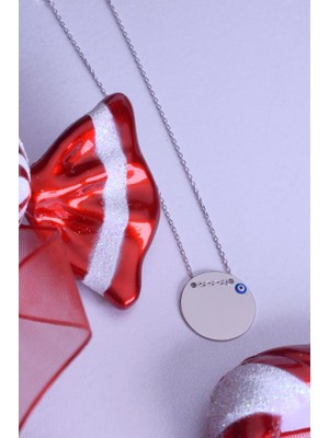 Innuendo Jewelry 925 Ayar Gümüş Nazar Boncuklu Isim Yazılabilir Plaka Kolye